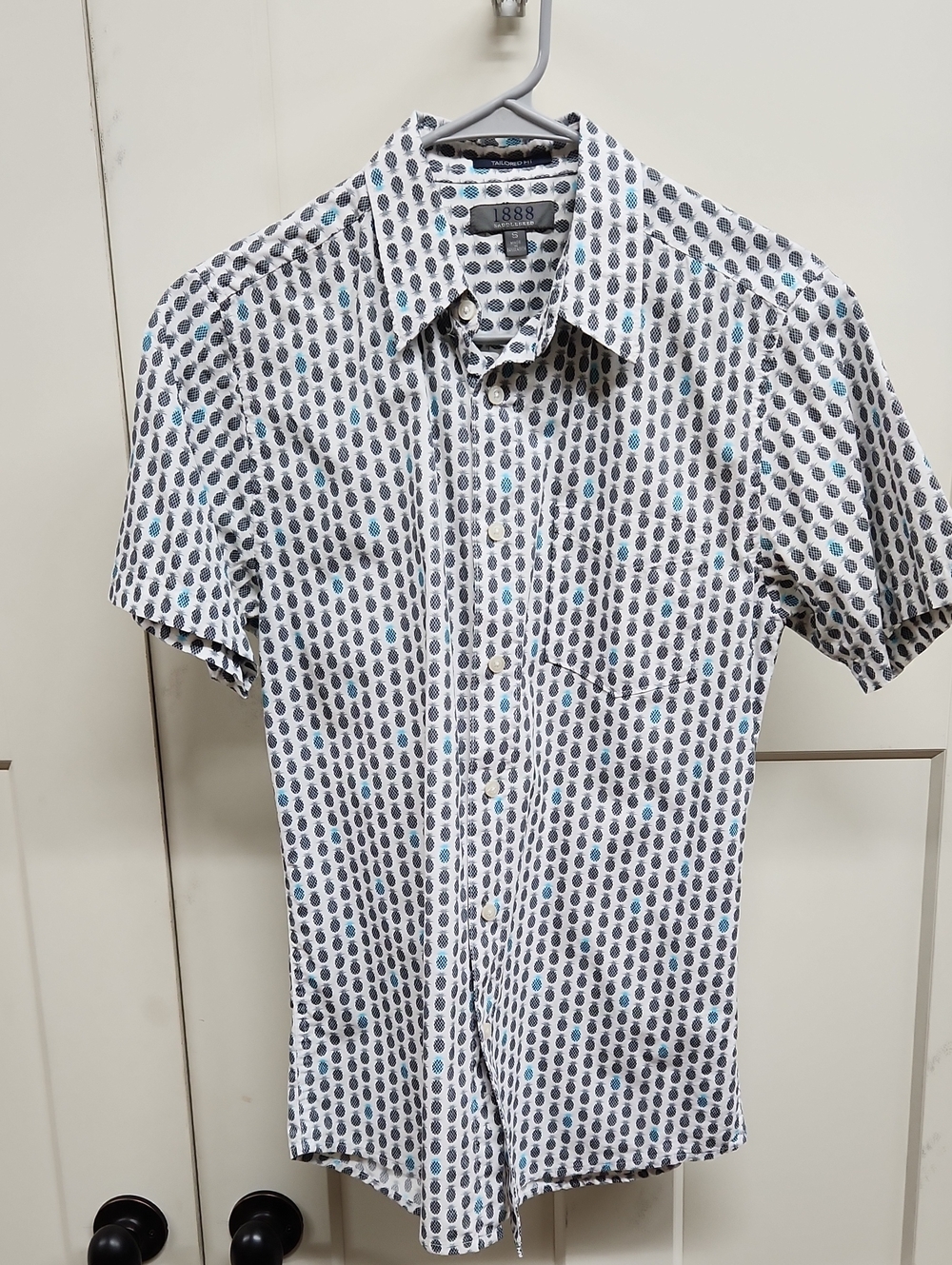 Saddlebred 1888 Tailored Short Sleeve Shirt with Teal/Black Pineapple Pattern
